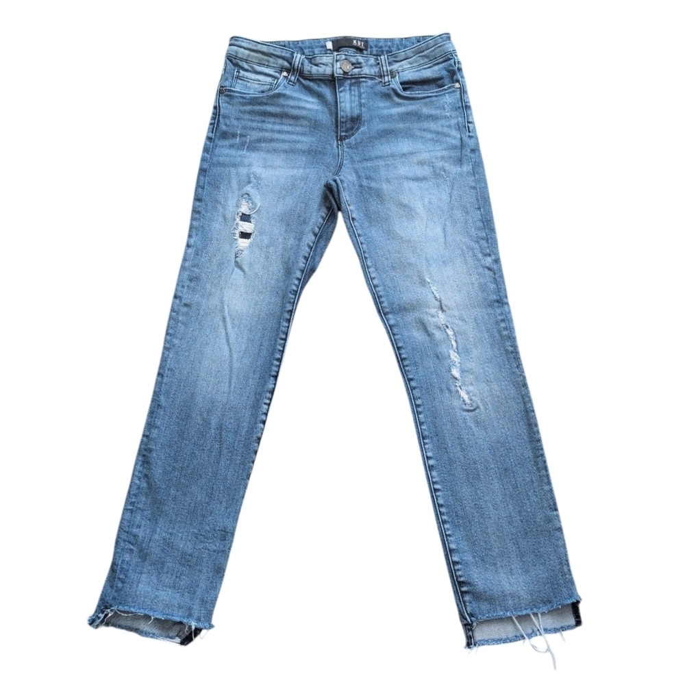 Kut From The Kloth Reese Ankle Straight Leg Step Raw Hem Medium Wash Jeans 4‎